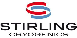 Stirling Cryogenics logo with red and blue ribbon
